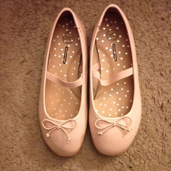 Wonder Nation Memory Foam Girls Patent Leather Flats Size 3 Tan PRE-OWNED - Picture 1 of 6